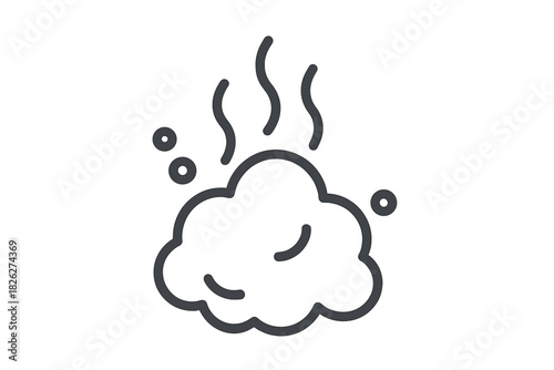 Minimalist outline symbol depicting rising steam or vapor from a cloud shape with small bubbles