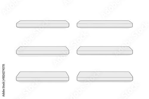 Six white rectangular mattress icons or symbols for bedding and sleep concepts