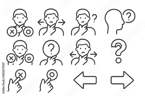 Line symbols for decision making, choice, confusion, and navigation arrows