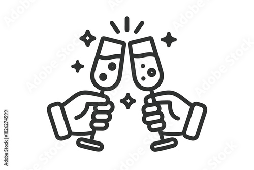 Two hands holding champagne flutes clinking together in a celebratory toast