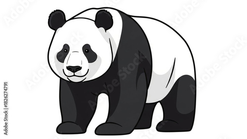 Cartoon illustration of a panda bear standing upright, showcasing its distinctive black and white markings.