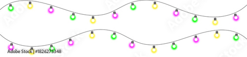 Realistic Golden LED String Light bulbs. Transparent Background Christmas Garland PNG