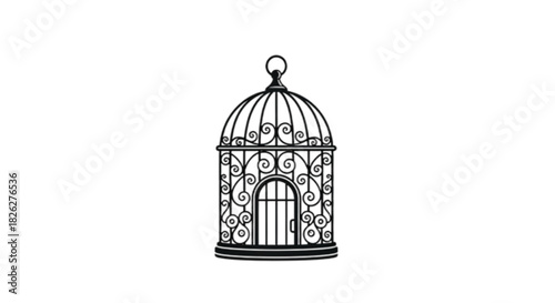 Ornate vintage birdcage on a white background, symbolizing freedom and captivity.