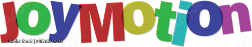 Colorful Joymotion word art design to illustrate happiness and movement