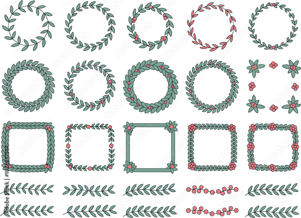 Fototapeta premium Collection of decorative botanical frames and borders vector illustration of floral design elements isolated on white background for invitations a