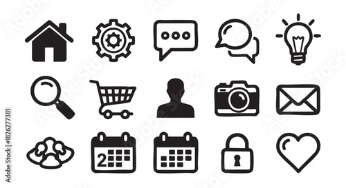 Collection of essential business and web icons with clear lines and design