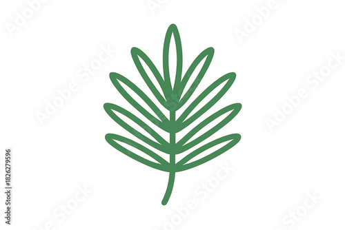 Simple stylized green fern leaf or sprig in a minimalist botanical design