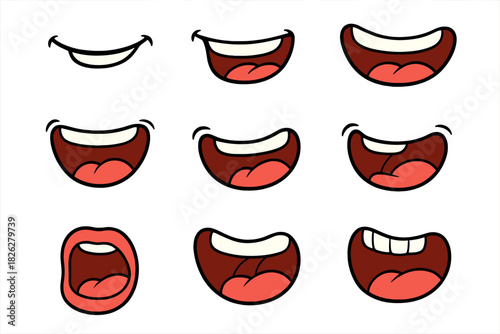 Collection of cartoon mouth expressions showing various emotions and dialogue poses