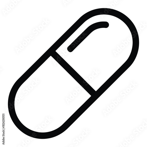 Capsule pill icon simple line art vector illustration Isolated on transparent background, png for medical design and healthcare applications