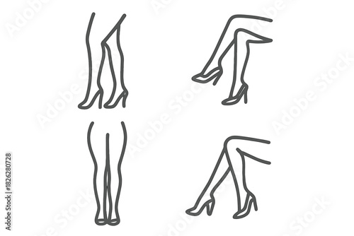 Collection of four different poses showing slender female legs wearing high-heeled shoes