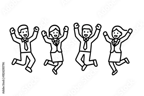 Excited business professionals jumping and cheering with arms raised in a moment of triumph