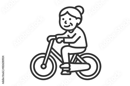 Happy senior woman riding a bicycle outdoors for exercise and healthy recreation