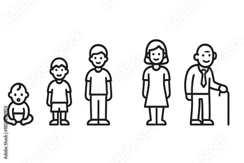 Human life cycle showing different generations and development stages of people