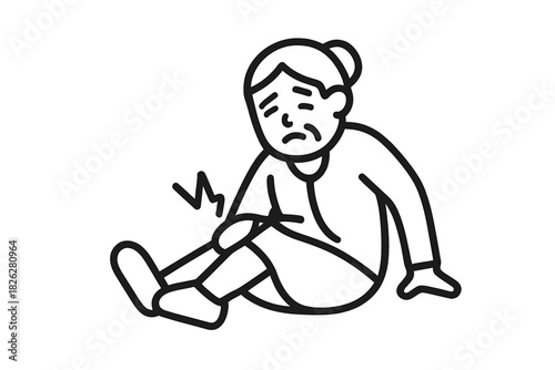 Elderly person sitting down and holding knee due to severe joint pain