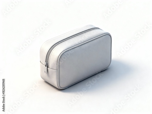 Minimalist White Leather Toiletry Bag or Dop Kit on Isolated White Background