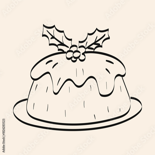Festive dessert with icing and holly placed on a round plate in a simple design for holiday celebrations