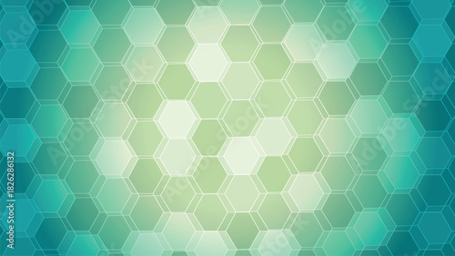 Abstract honeycomb pattern with soft green and blue gradient creating a modern and calming background for various design projects and creative applications