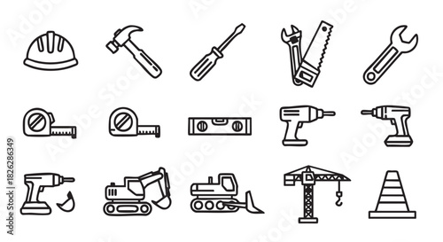 Construction and engineering icons collection for professional work site safety