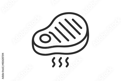 Hot grilled steak with steam in minimalist style for barbecue or restaurant menu