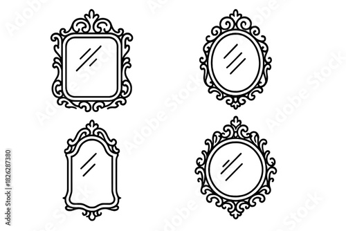 Collection of four vintage ornate mirrors with elaborate decorative frames