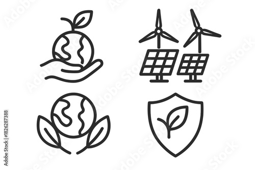Environmental protection and sustainable energy concepts represented by outline symbols