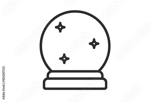 Minimalist outline drawing of a magic crystal ball featuring three sparkling stars