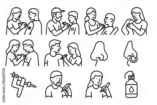 Body modification procedures including tattooing and piercing with professional studio equipment