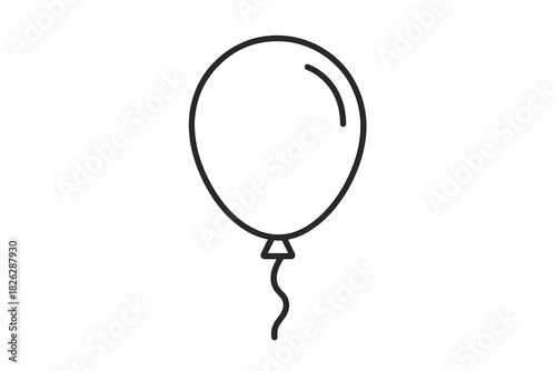 Minimalist black and white line art of a festive helium balloon tied with a curved string for celebration