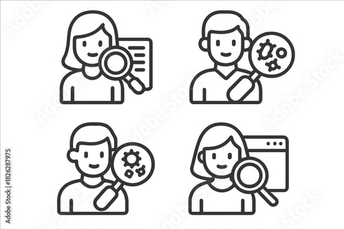 People conducting research, data analysis, and inspection using magnifying tools