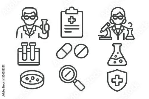 Medical research and laboratory science featuring scientists, equipment, and healthcare elements