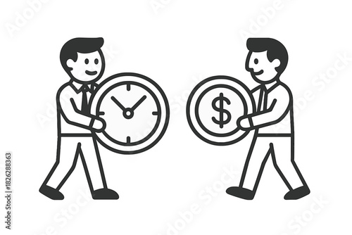 Businessmen exchanging time and money for financial planning and investment strategies