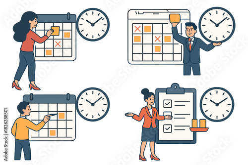Business professionals organizing appointments, managing deadlines, and planning tasks