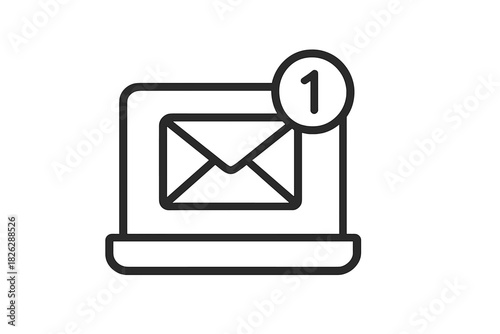 Computer screen showing new email notification icon with envelope symbol and badge