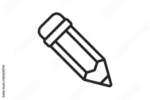 Simple black and white drawing of a wooden writing pencil with an eraser tip