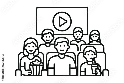 Audience members sitting in cinema seats watching a movie screening together