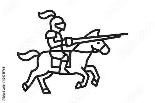 Medieval knight on horseback holding a lance ready for jousting competition