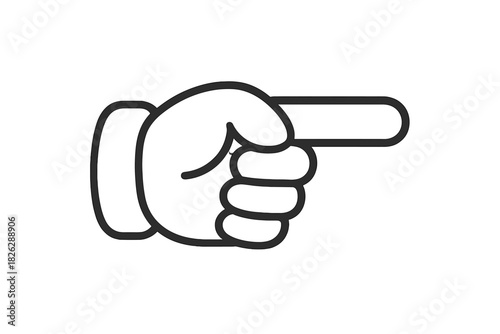 Bold outline drawing of a human hand making a pointing gesture to the right