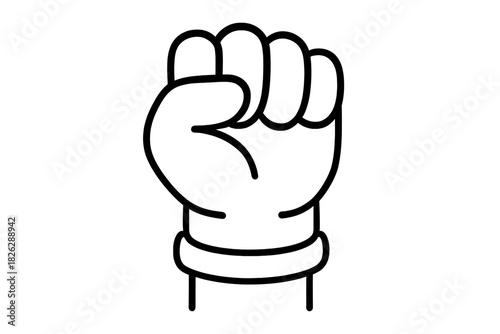 Minimalist outline of a human hand clenched into a fist symbolizing protest power or resistance