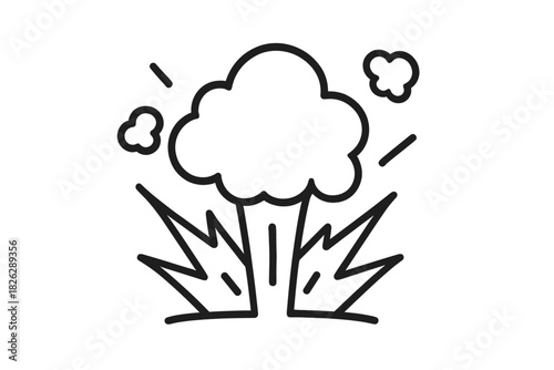 Powerful explosion or bomb blast with smoke cloud and impact lines outline