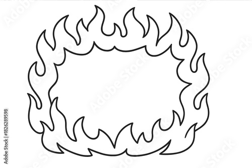 Stylized fiery flame border surrounding empty rectangular copy space template