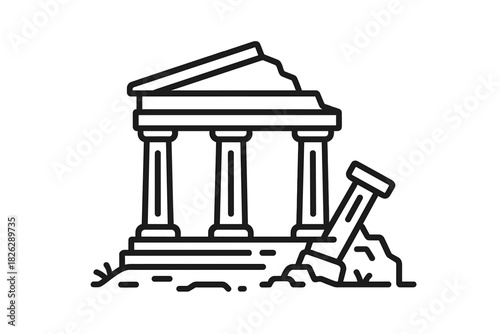 Ancient Greek temple ruins with broken columns and crumbling facade