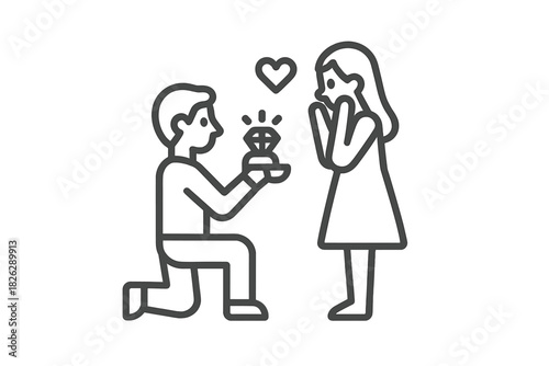 Romantic moment of a man proposing marriage on one knee with a diamond ring