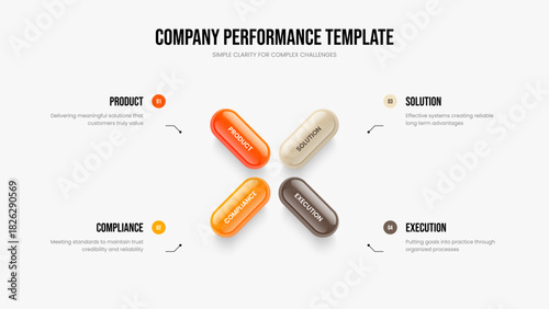 Creative Visualization 4 Option Diagram Frame Layout. Enterprise Showcase Four Element Infographic Slideshow Template. Company Review Presentation Design Vector Illustration.