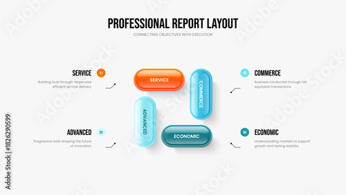 Corporate Solution Frame Design Vector Illustration. Visual Profile 4 Option Diagram Slide Template. Marketing Overview Four Element Infographic Slideshow Layout.