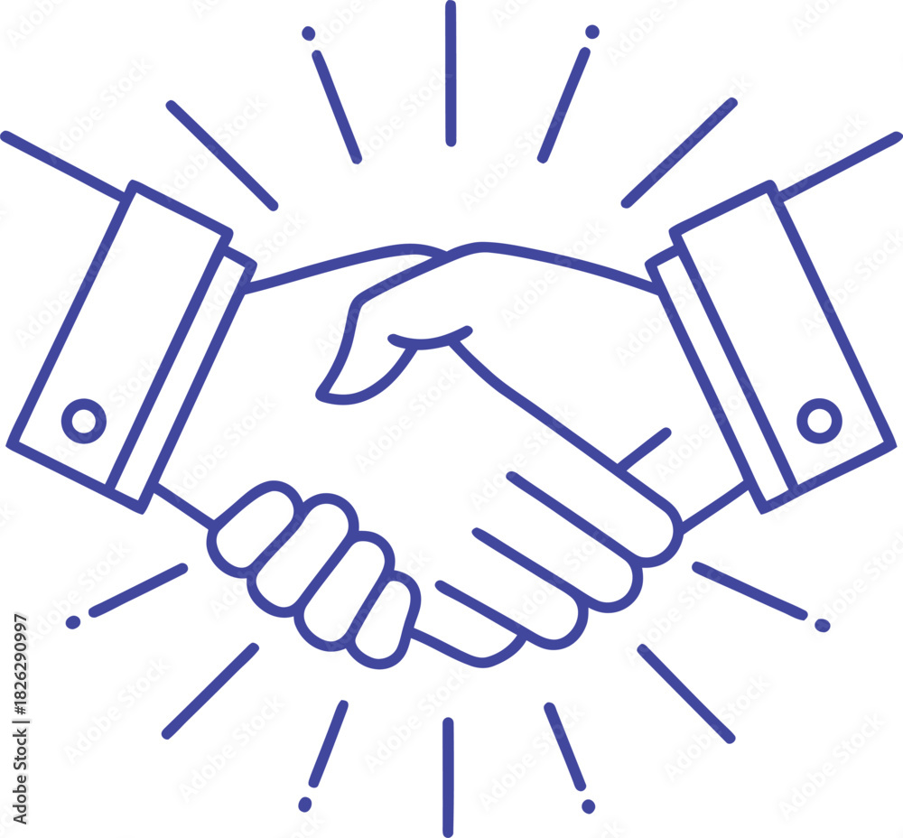 Fototapeta premium Blue Handshake Agreement Icon with Rays business deal