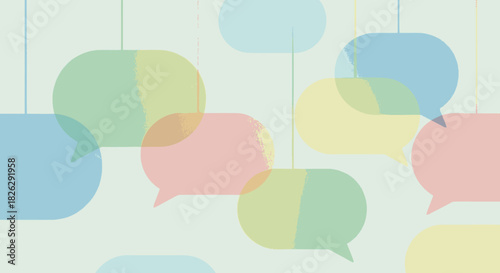 Multiple colorful transparent speech bubbles representing communication and dialogue.