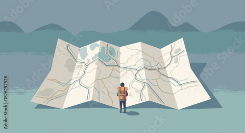 Person standing in front of a large map, contemplating their journey.