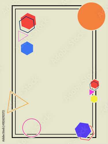 A playful abstract frame with geometric shapes in bright primary and secondary colors. Perfect for modern artistic posters, presentations, and dynamic social media backgrounds