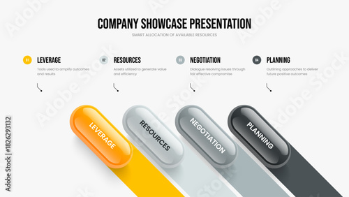 Corporate Visualization Four Option Infographic Slideshow Layout. Professional Campaign Frame Template Vector Illustration. Business Briefing 4 Step Diagram Slide Design.