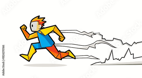 Stylized cartoon character sprinting forward with incredible speed.
